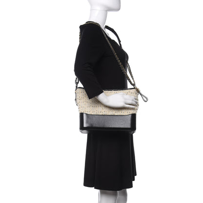 Chanel Tweed Calfskin Quilted Medium Gabrielle Hobo Ivory Black 2 of 13