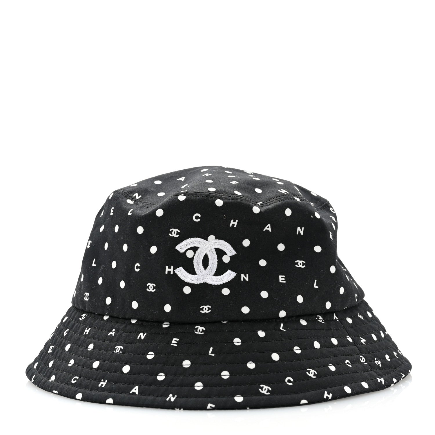 Chanel Cotton CC Polka Dot Bucket Hat L Black 3 of 9