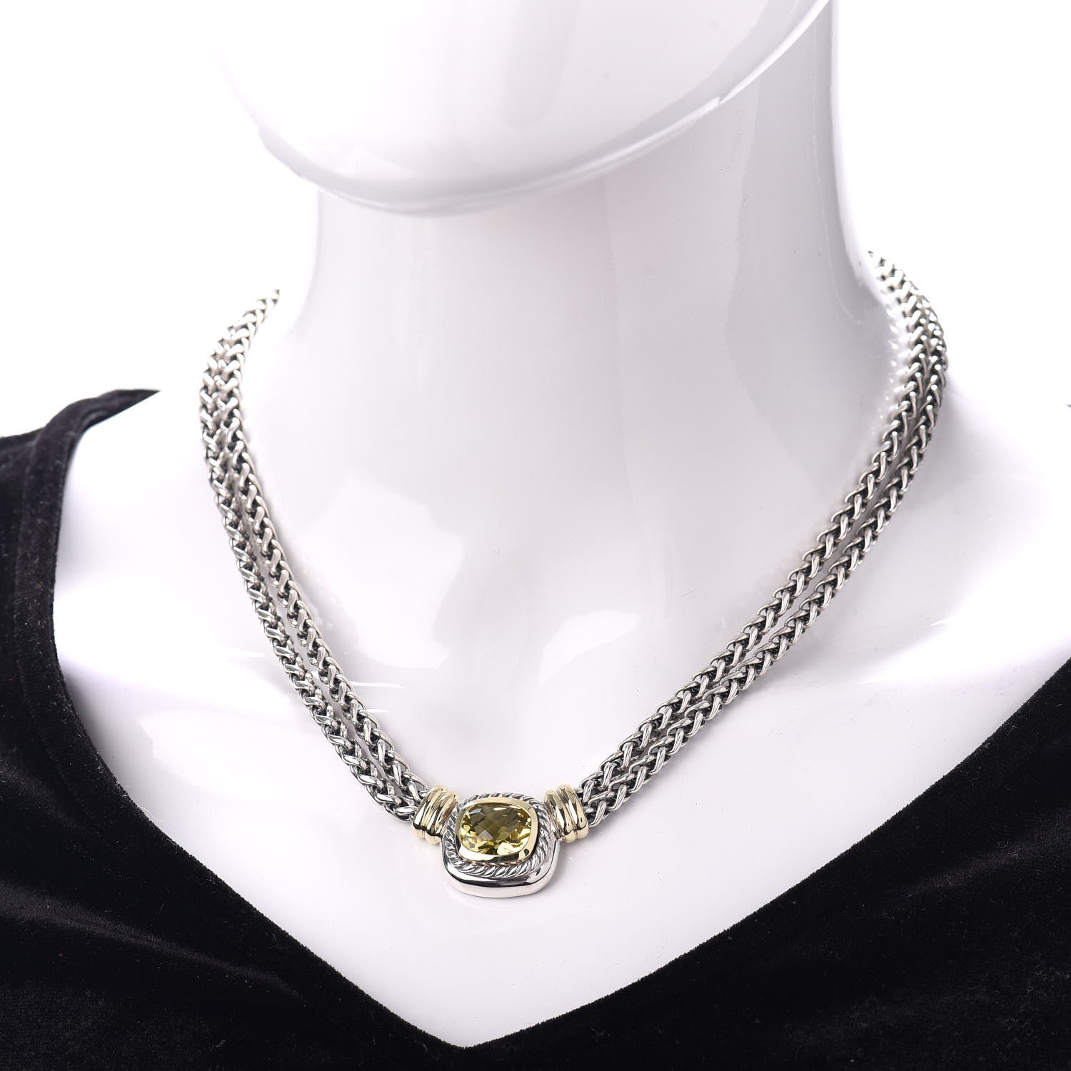 David Yurman Sterling Silver 14K Yellow Gold Lemon Citrine Double Wheat Chain Necklace 2 of 5