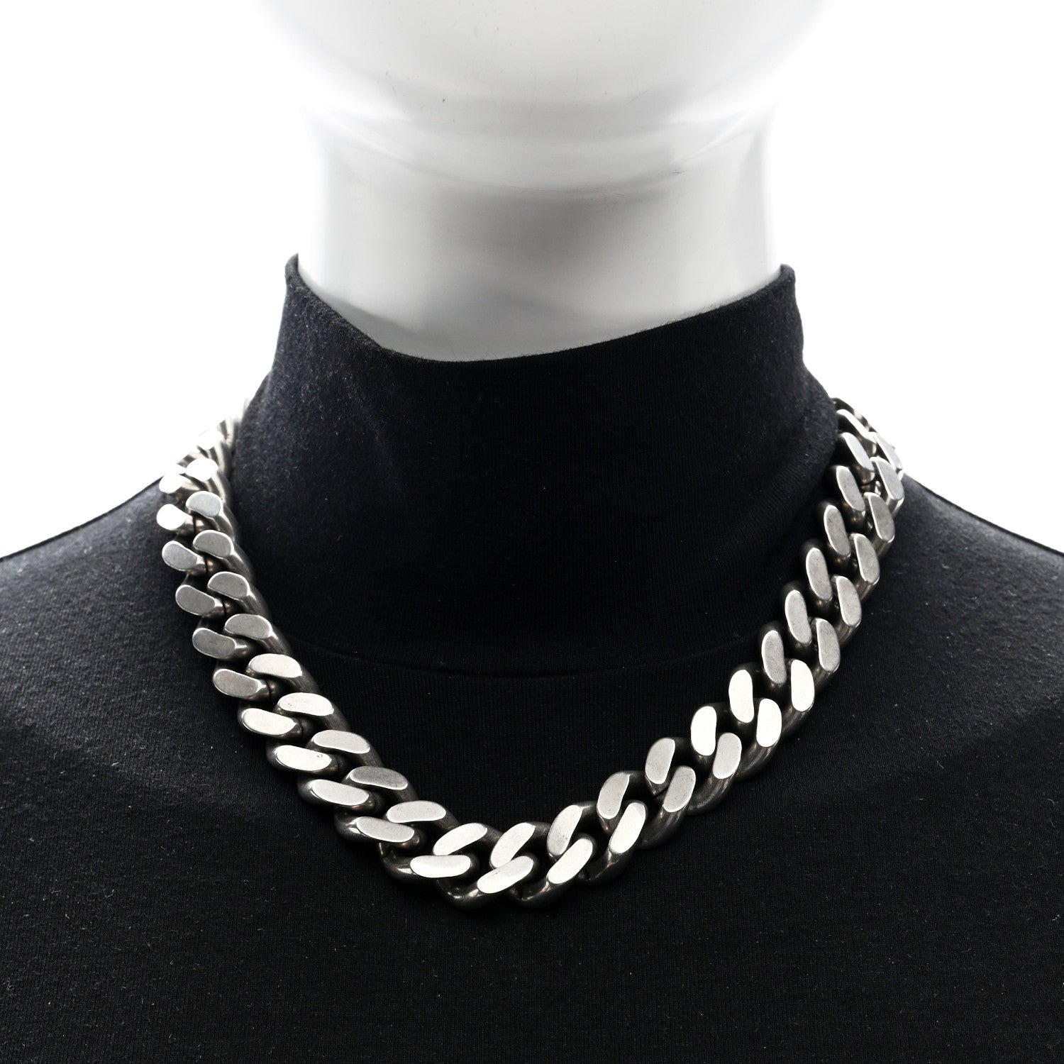Saint Laurent Metal Curb Chain Necklace Oxidized Silver 2 of 4