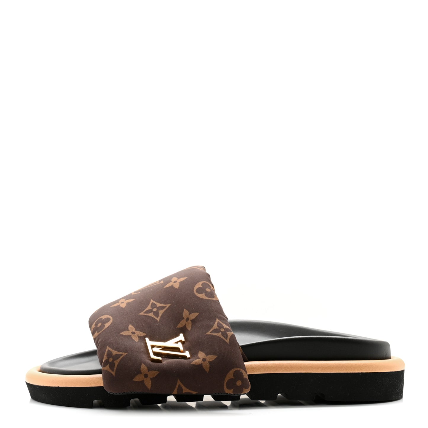 Nylon Monogram LV Pool Pillow Flat Comfort Mule 37 Cacao Brown