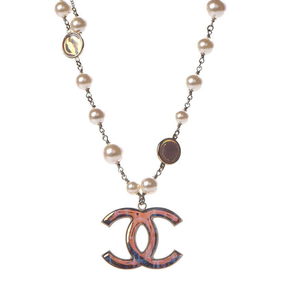 Chanel Iridescent Enamel Pearl CC Short Necklace Pink Gold 1 of 5