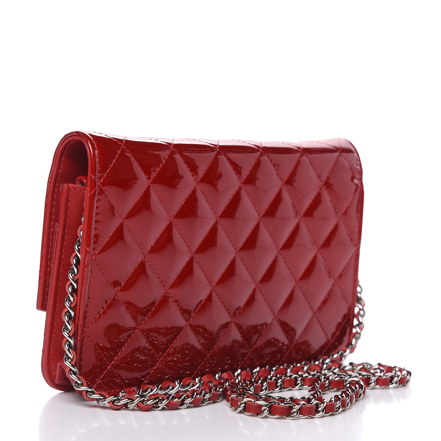 Patent Quilted Brilliant Wallet On Chain WOC Red