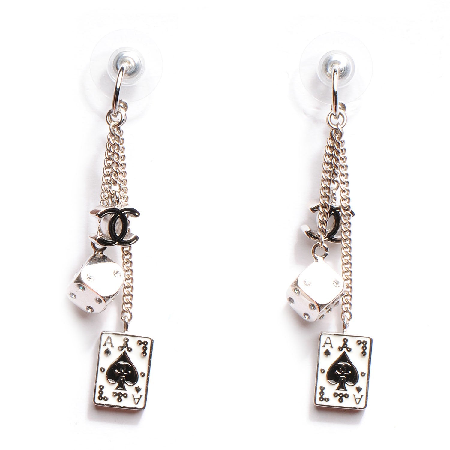 Chanel Crystal Las Vegas CC Charm Earrings Silver 1 of 3