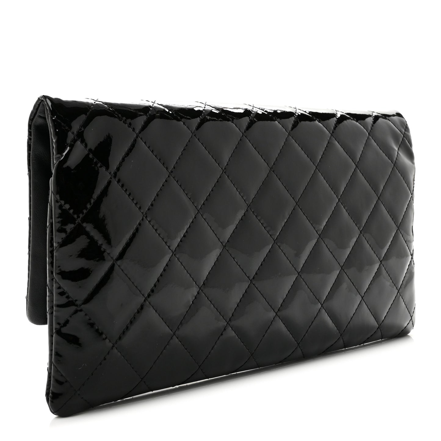 Patent Calfskin Quilted Beauty CC Clutch Black