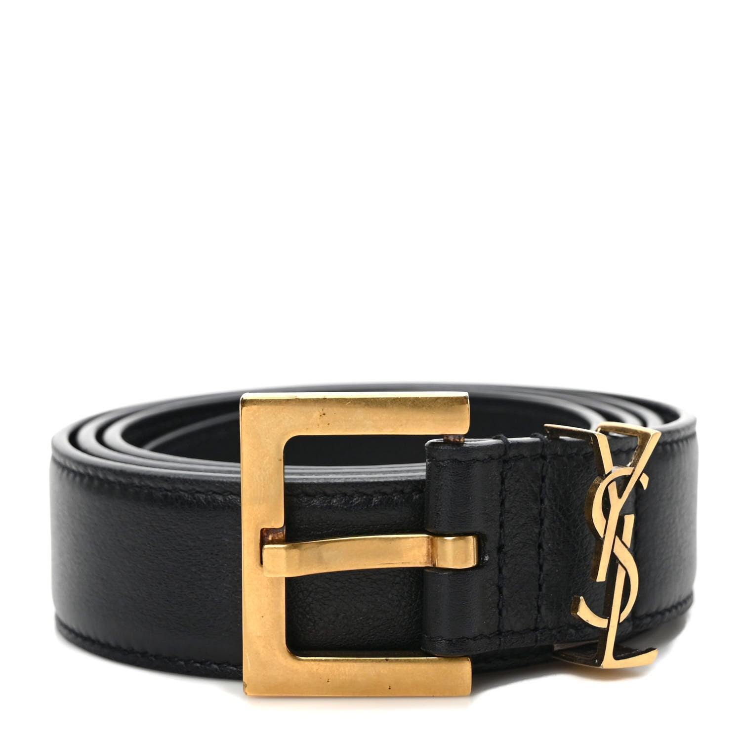 Saint Laurent Smooth Calfskin Monogram Square Buckle Belt 90 36 Black 1 of 5