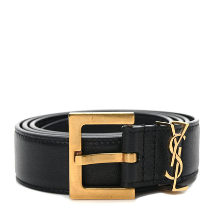Saint Laurent Smooth Calfskin Monogram Square Buckle Belt 90 36 Black 1 of 5