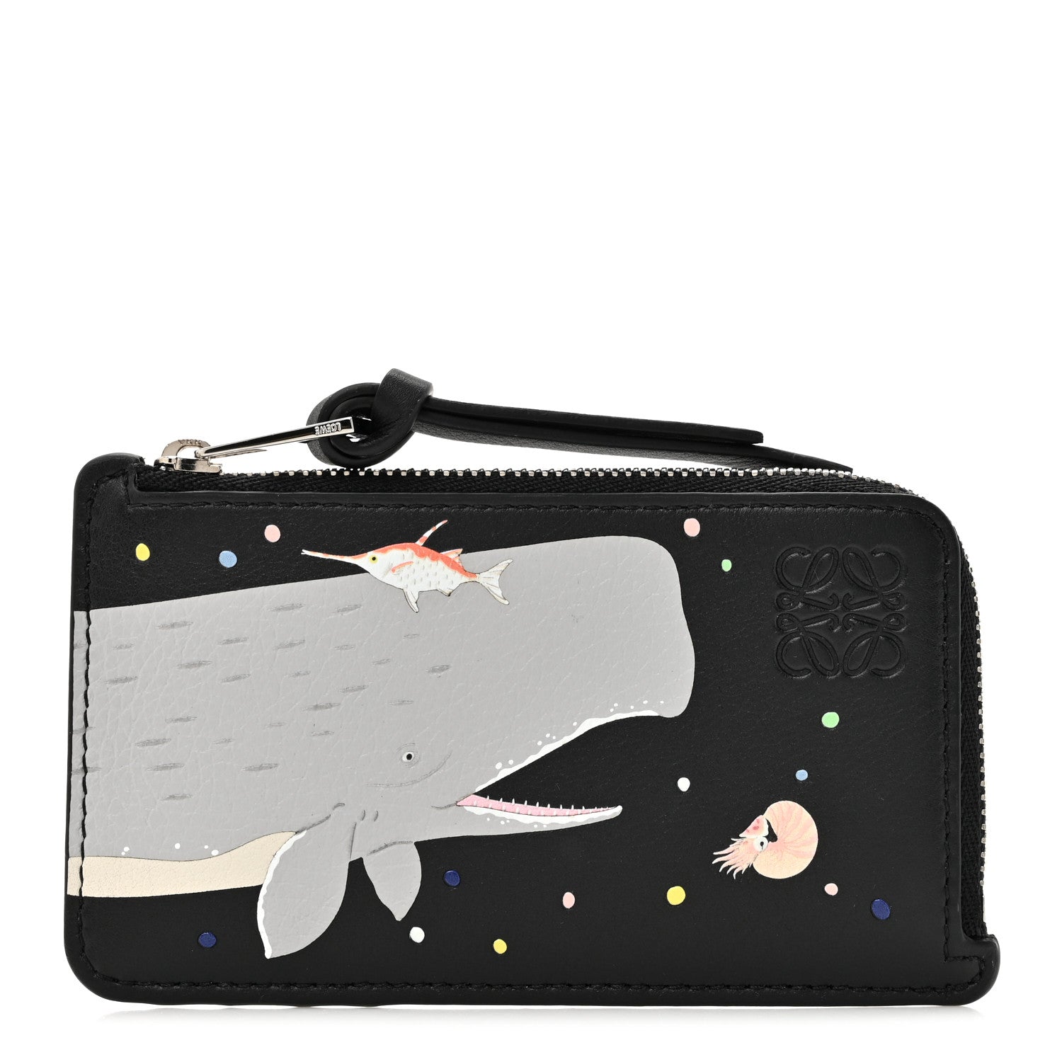 Loewe X SUNA FUJITA Smooth Calfskin Whale Zipped Card Coin Holder Black 1 of 8