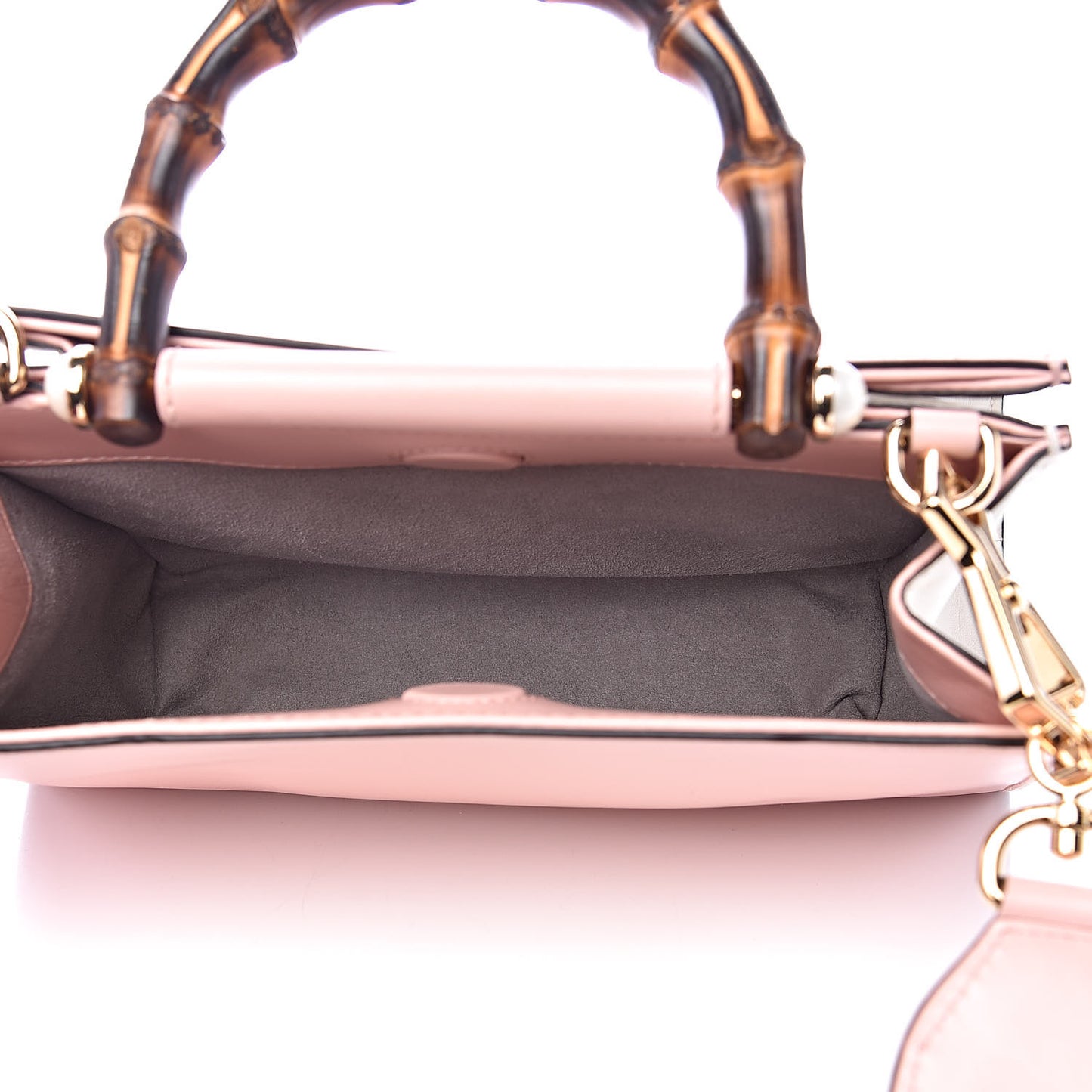 Nappa Bamboo Web Mini Nymphaea Top Handle Bag Perfect Pink Mystic White