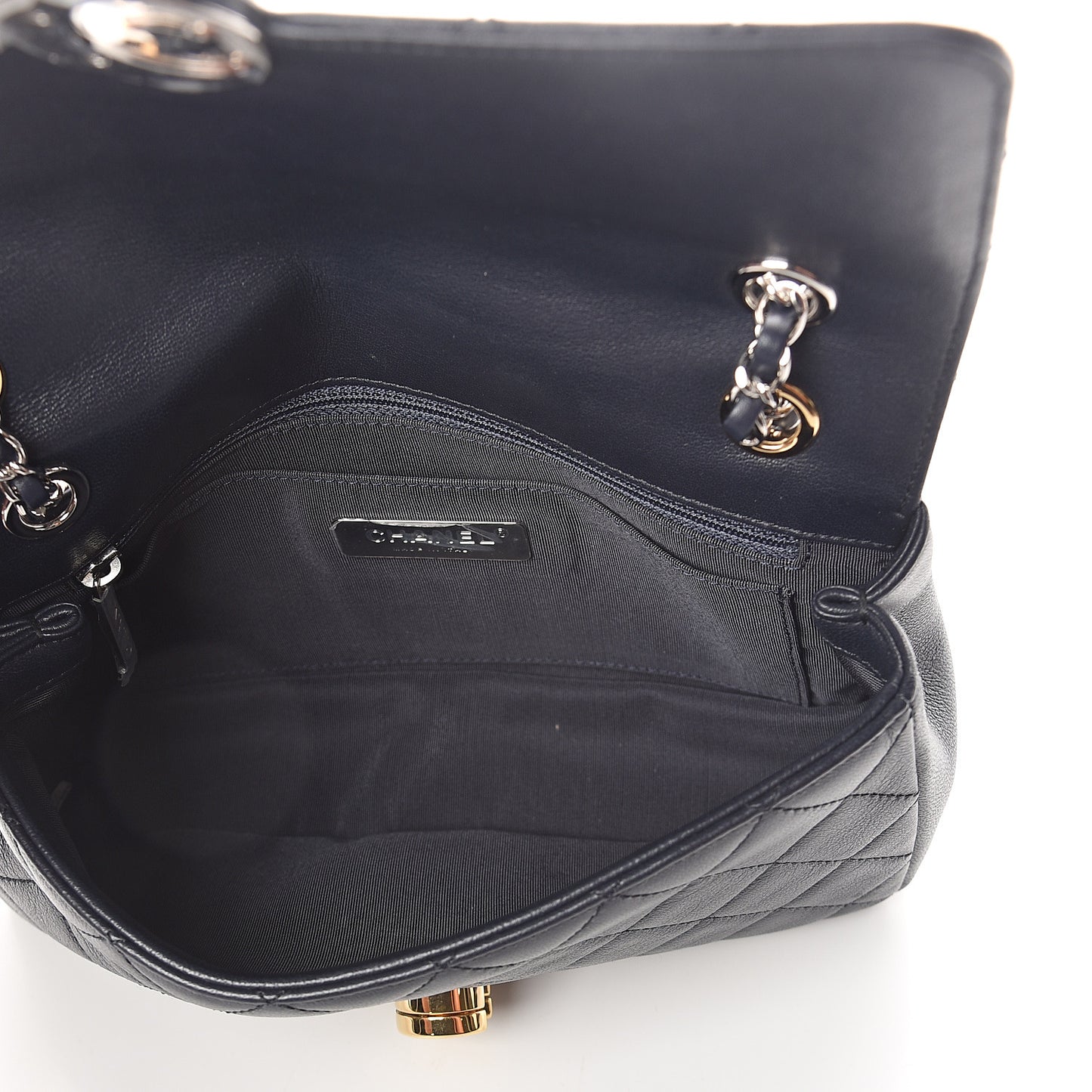 Calfskin Quilted Mini Rectangular Flap Dark Blue