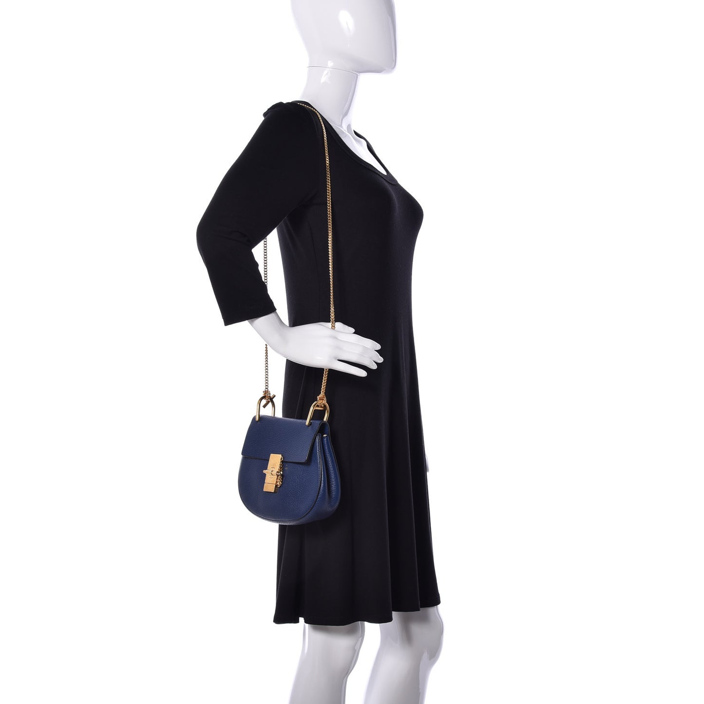 Grained Lambskin Mini Drew Shoulder Bag Royal Navy