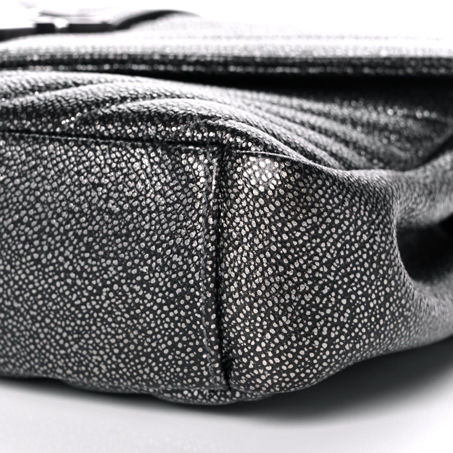 Metallic Grain De Poudre Matelasse Chevron Monogram Medium College Bag Gunmetal