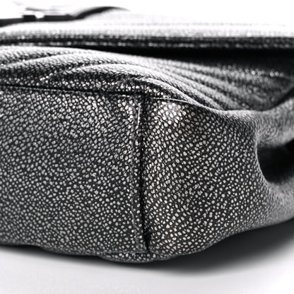 Saint Laurent Metallic Grain De Poudre Matelasse Chevron Monogram Medium College Bag Gunmetal 10 of 12