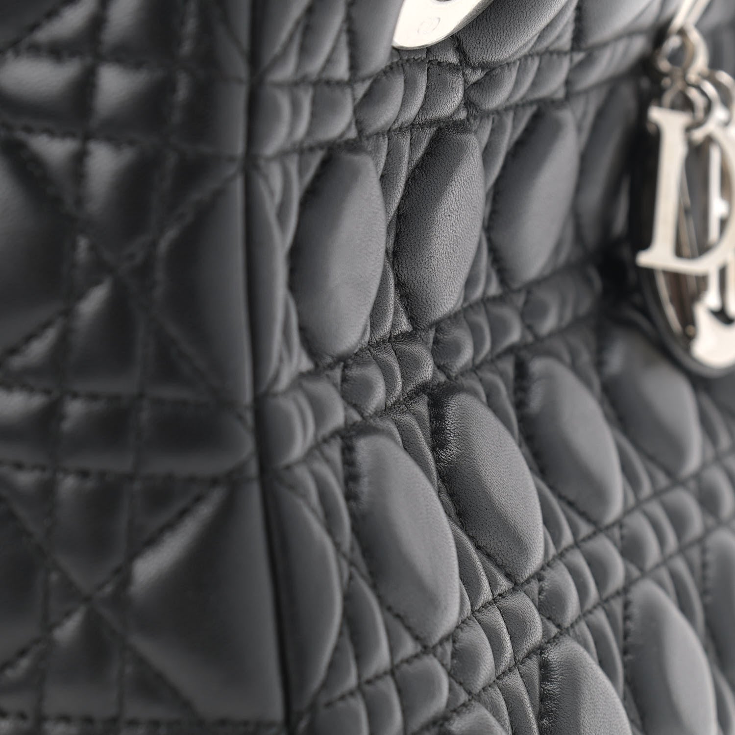 Christian Dior Lambskin Cannage Medium Lady Dior Black 9 of 10