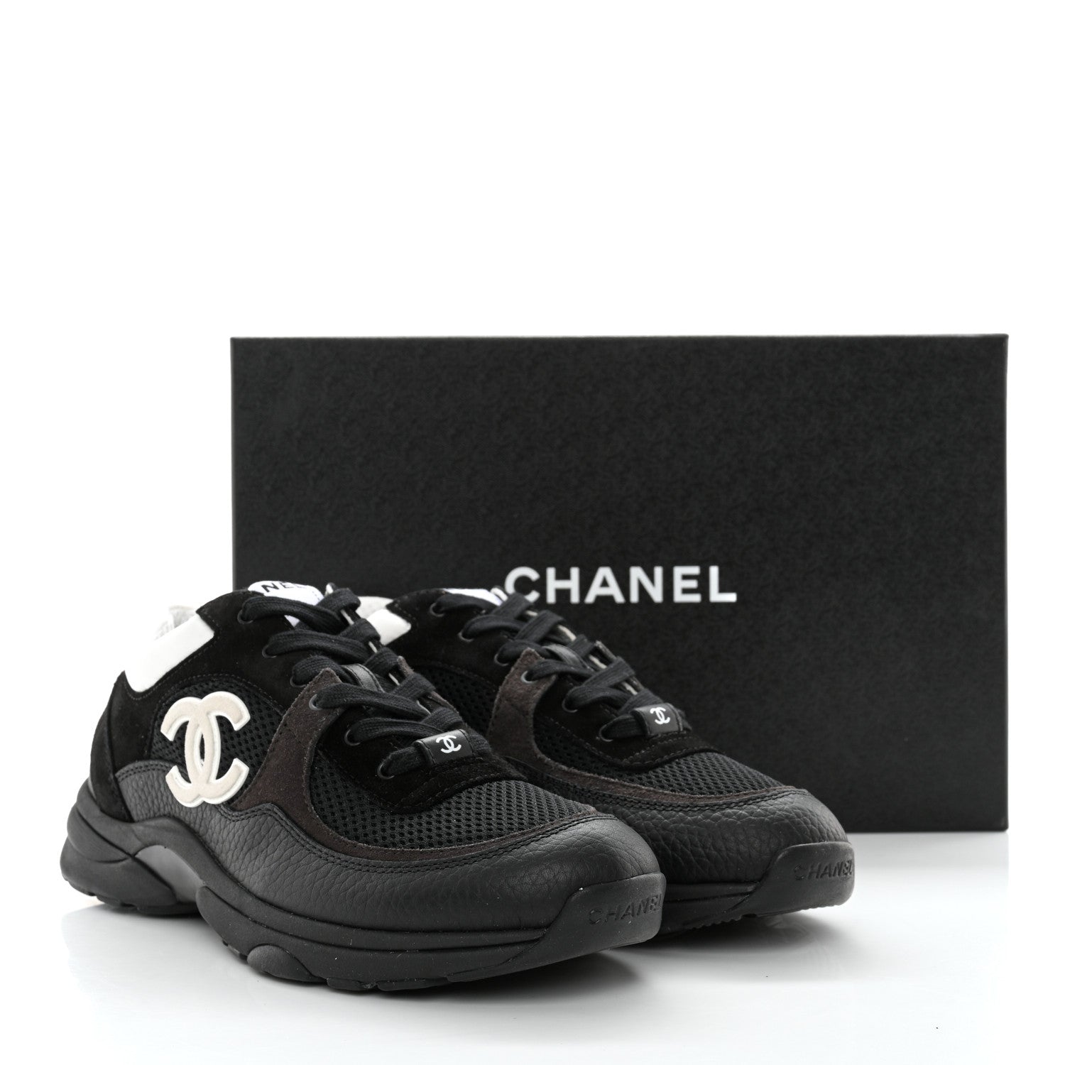 Chanel Mesh Suede Grained Calfskin Womens CC Sneakers 39.5 Black White 12 of 12