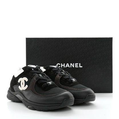Chanel Mesh Suede Grained Calfskin Womens CC Sneakers 39.5 Black White 12 of 12