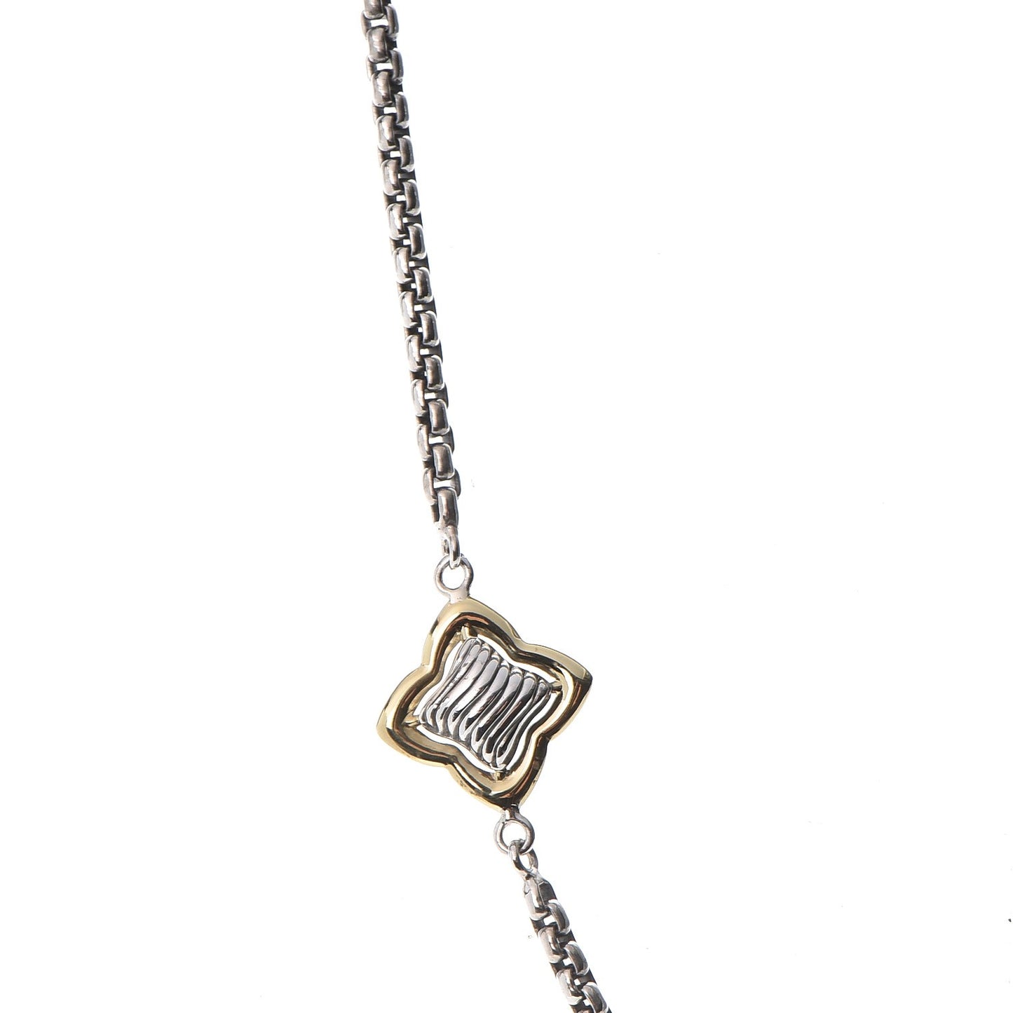 Sterling Silver 18K Yellow Gold Pearl 14mm Quatrefoil Station Necklace