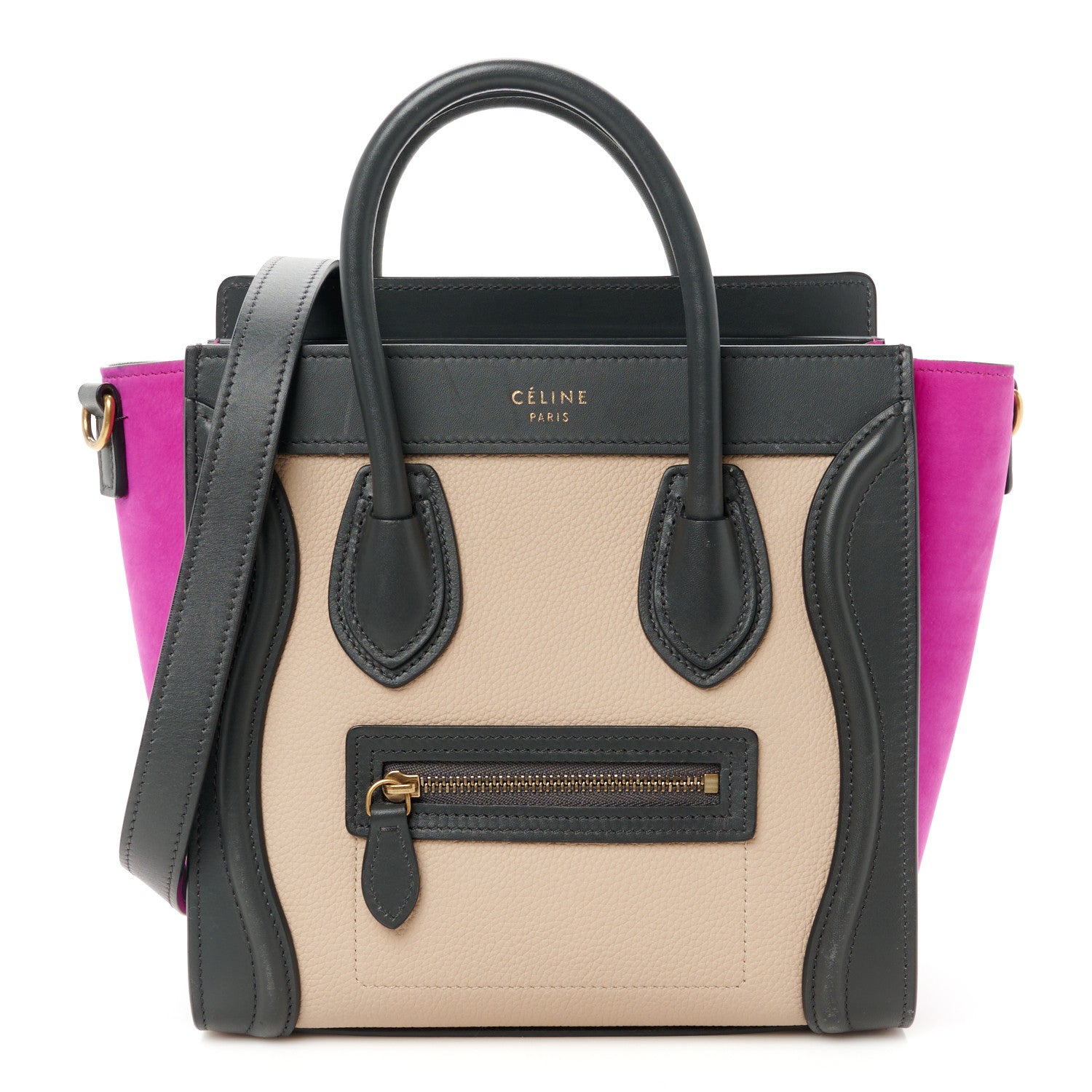 Celine Baby Grained Calfskin Nubuck Nano Tri-Color Luggage Fuchsia 1 of 11