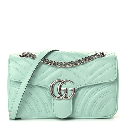 Gucci Calfskin Matelasse Small GG Marmont Shoulder Bag Water Green 1 of 11