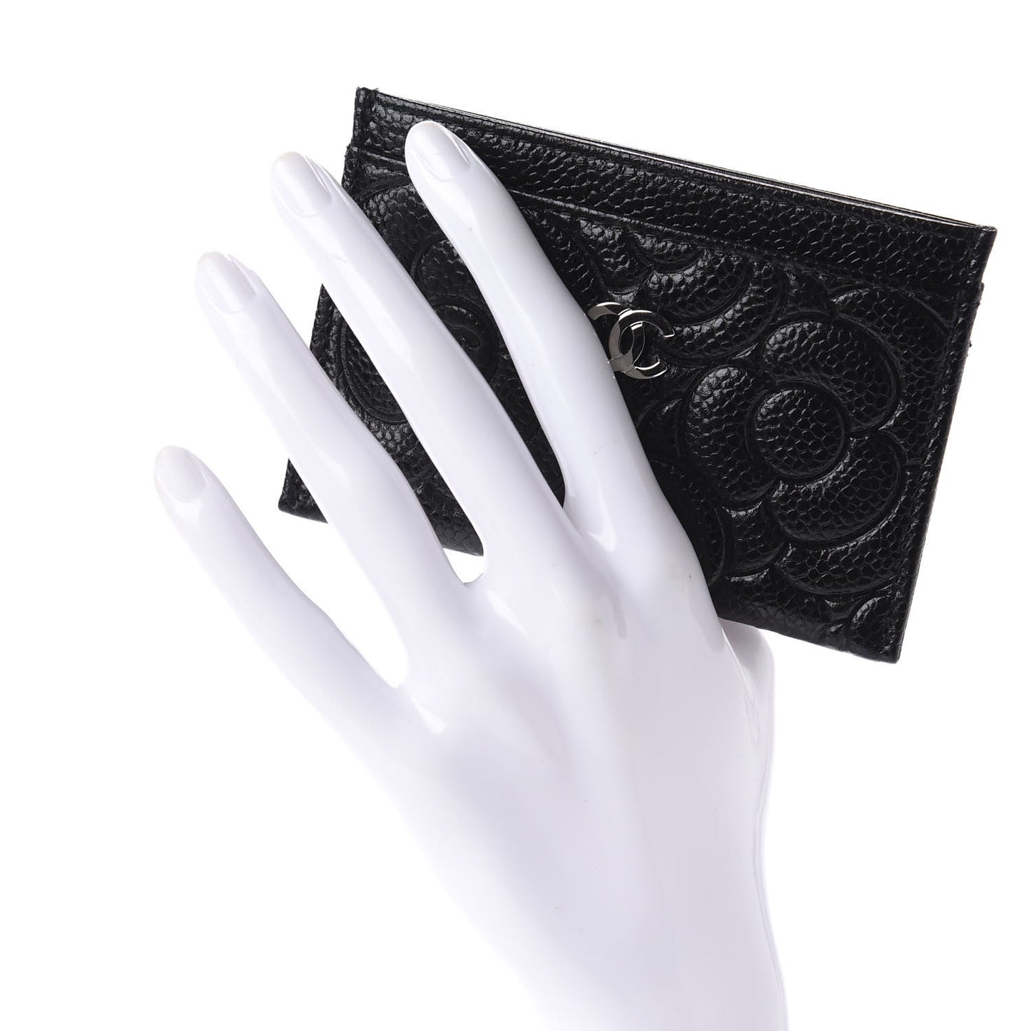 Caviar Camellia Embossed Card Holder Black