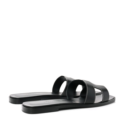 Hermes Box Calfskin Oran Sandals 40 Black 4 of 8