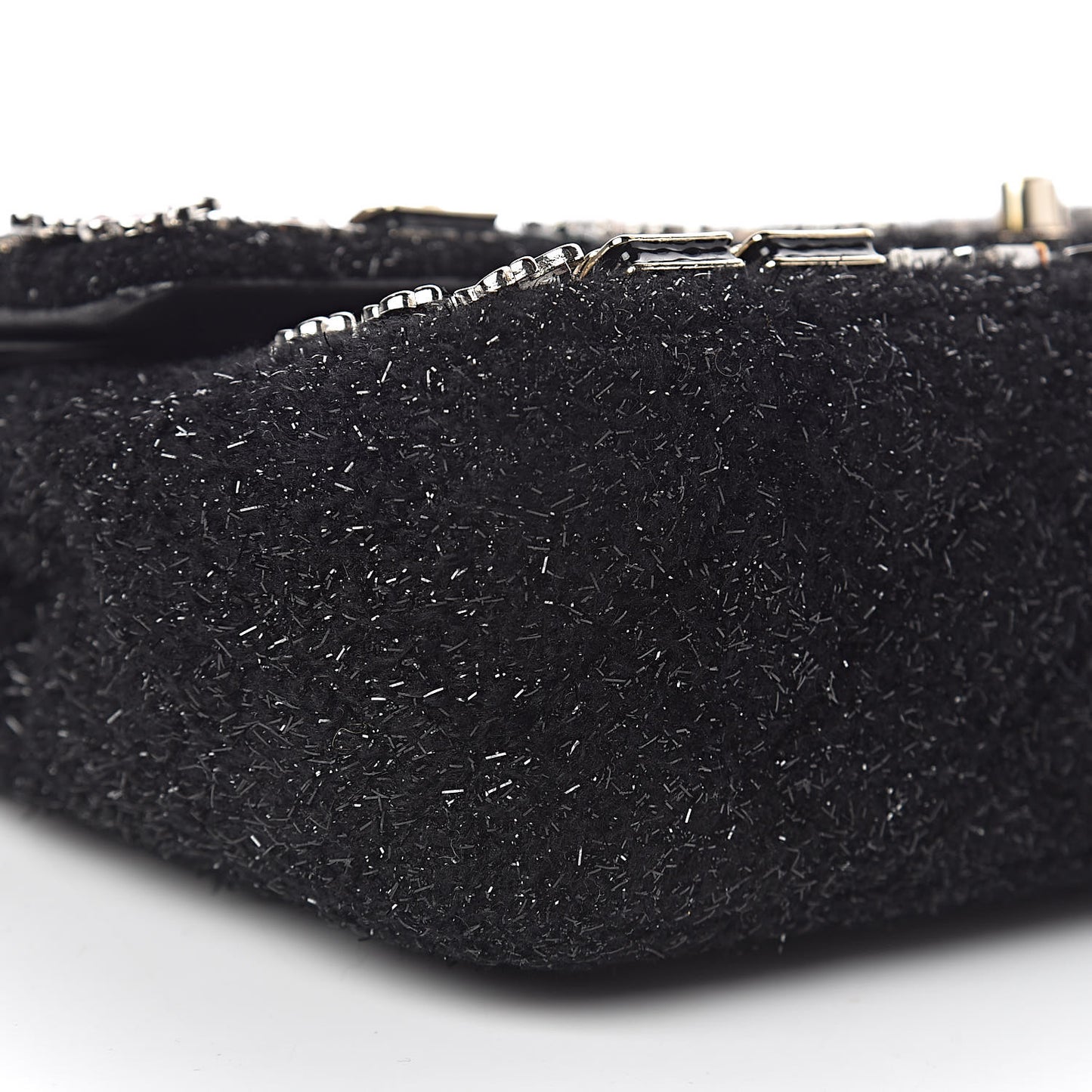 Tweed Lambskin Charms Embroidered Medium Double Flap Black