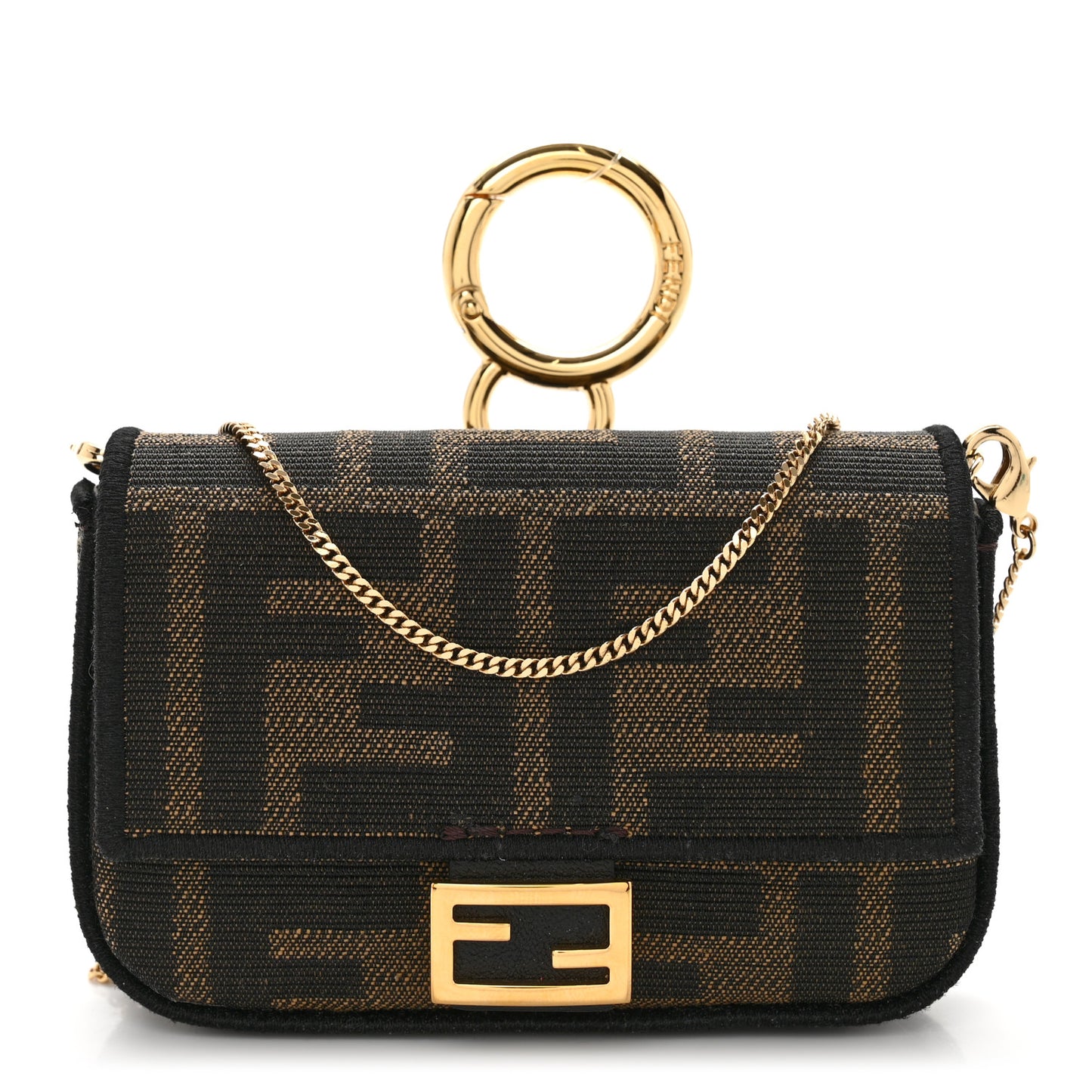 Fabric Jacquard FF 1974 Nano Baguette Charm Tobacco Moro Black