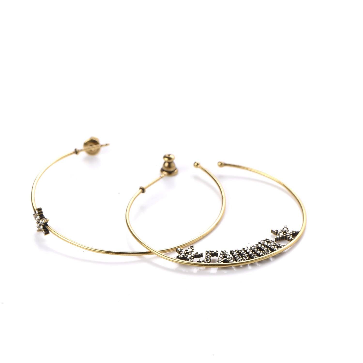 Christian Dior Metal Crystal J'Adior Hoop Earrings Aged Gold 3 of 4