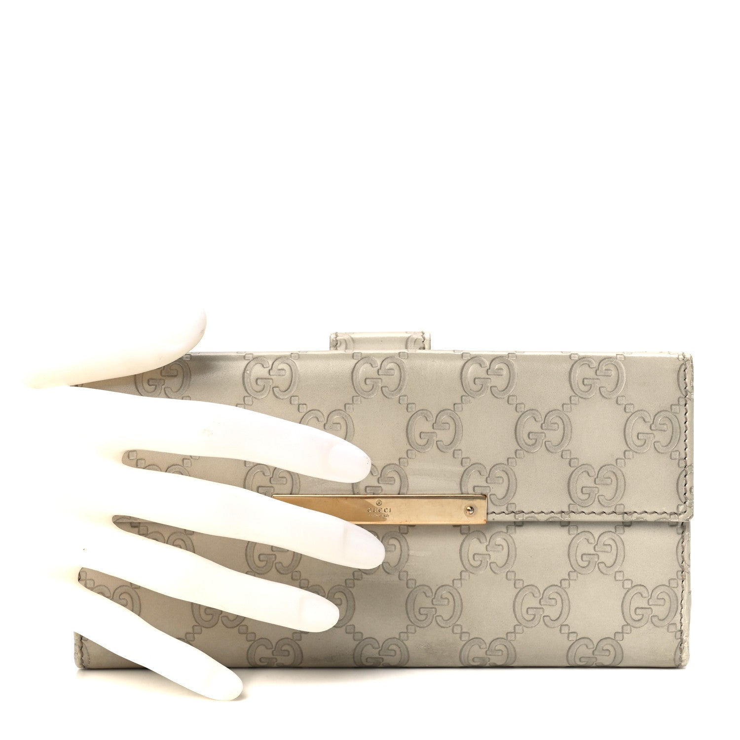 Gucci Guccissima Margaux Calfskin Metal Bar Continental Flap Wallet Mystic White 2 of 13