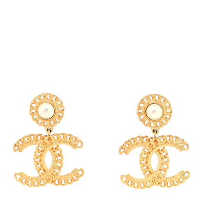 Chanel Metal Pearl CC Chain Drop Earrings Gold 1 of 4