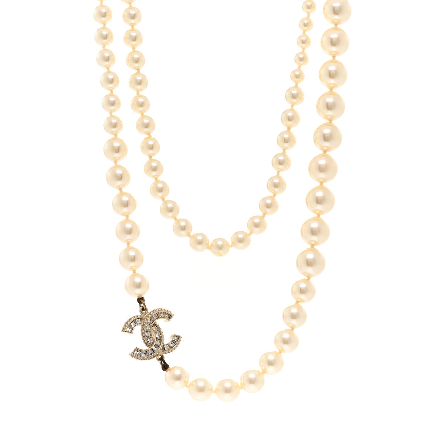 Pearl Baguette Crystal CC Long Necklace Gold