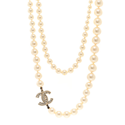 Chanel Pearl Baguette Crystal CC Long Necklace Gold 1 of 6