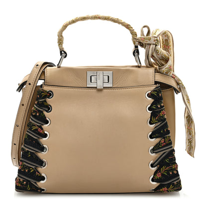 Fendi Nappa Ribbon Lace Up Mini Peekaboo Iconic Satchel Beige 1 of 9