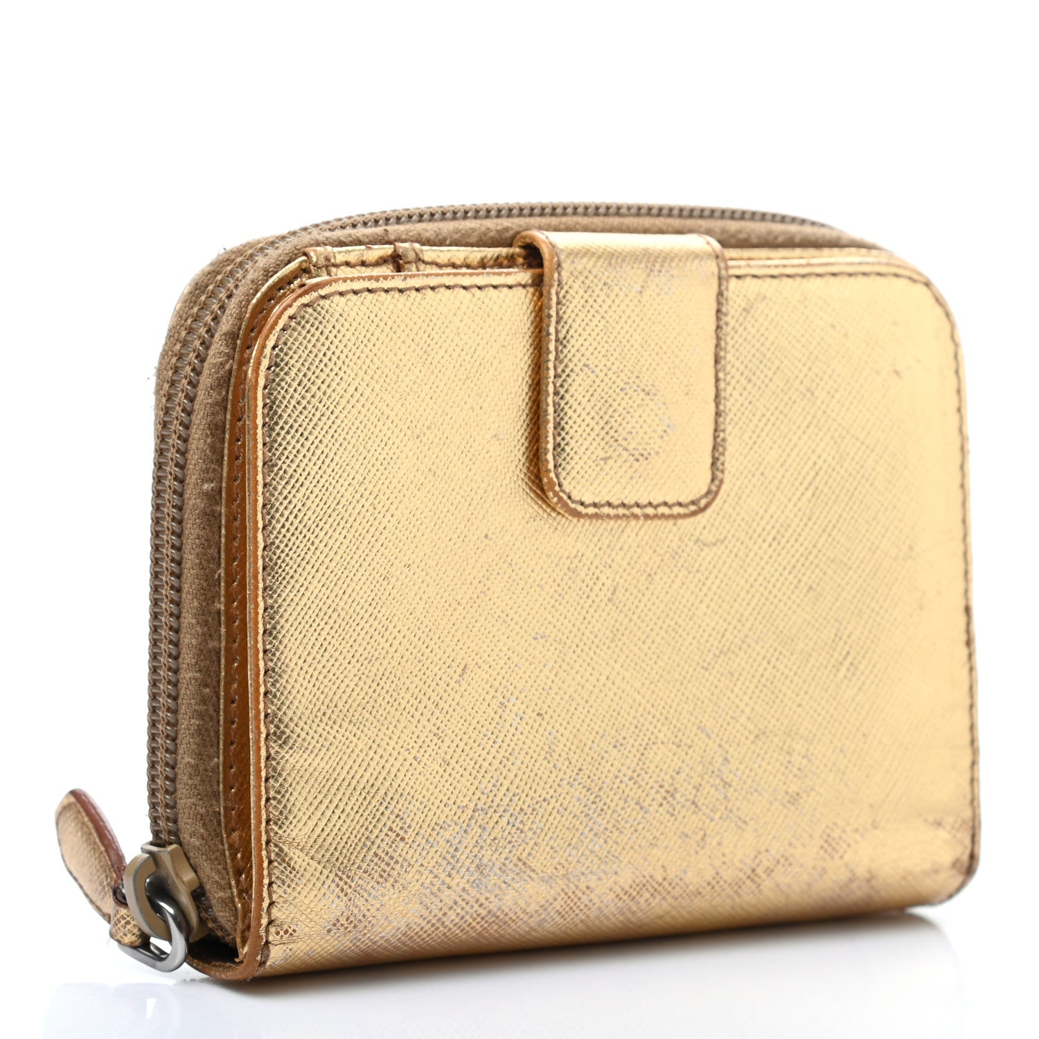 Prada Metallic Saffiano Compact Zip Around Wallet Gold 5 of 26