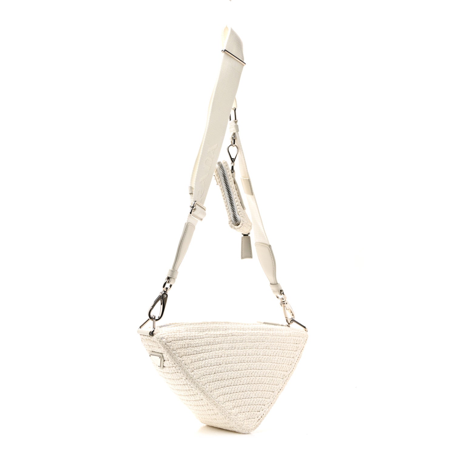 Prada Yarn Raffia Effect Crochet Triangle Shoulder Bag White 3 of 11