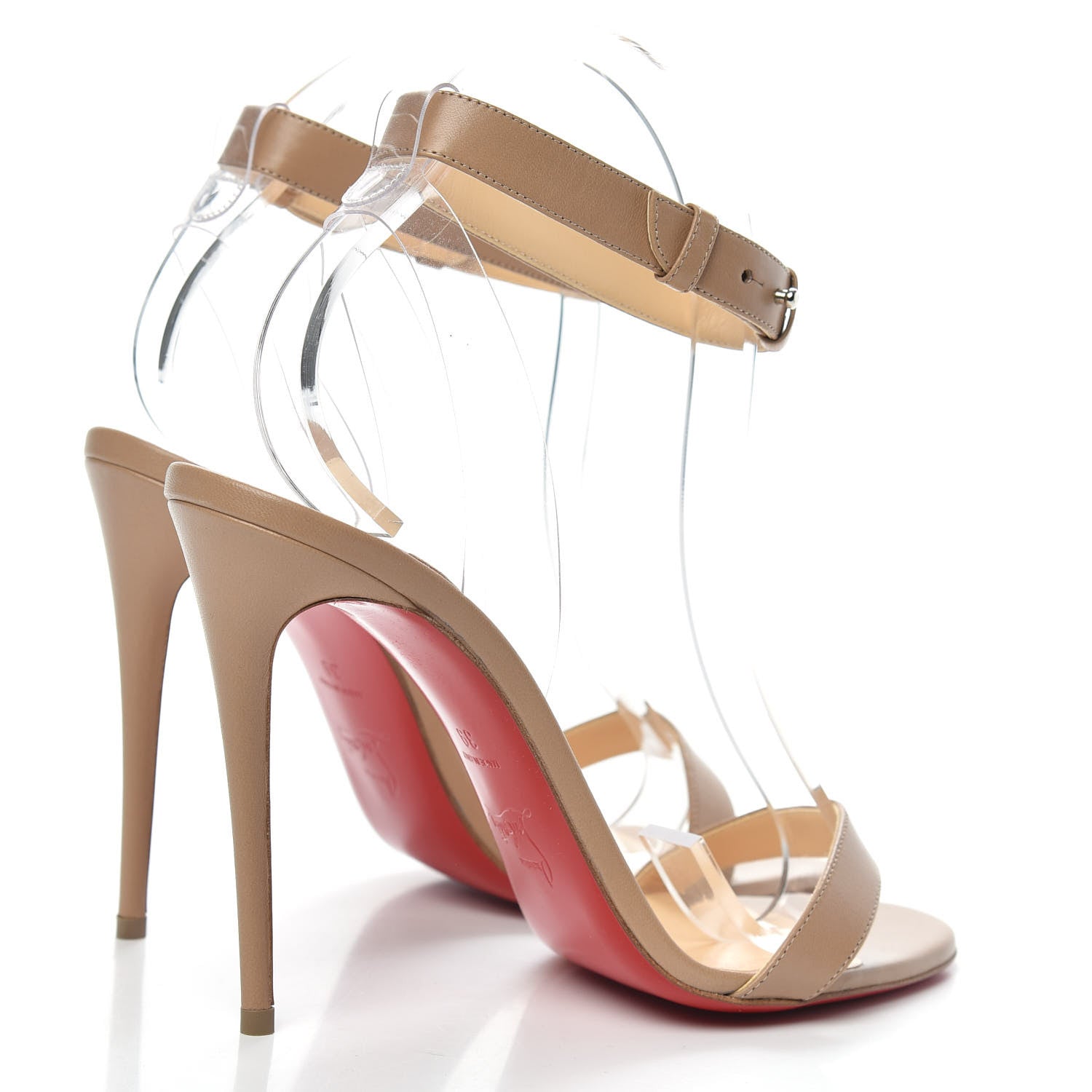 Christian Louboutin Shiny Nappa PVC Jonatina 100 Sandals 39 Nude 9 of 20