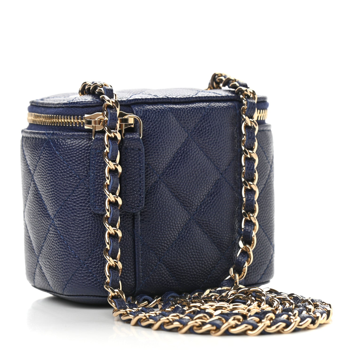 Chanel Caviar Quilted Mini Vanity Case With Chain Navy Blue 3 of 11