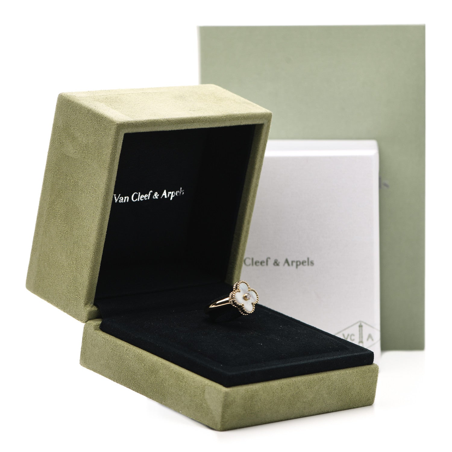 Van Cleef & Arpels 18K Yellow Gold Diamond Mother of Pearl Vintage Alhambra Ring 52 6 6 of 6