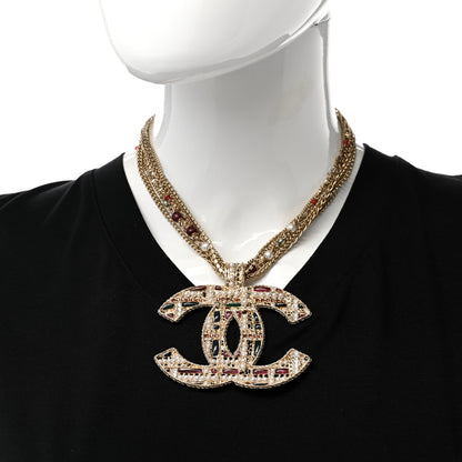 Chanel Tweed Effect Multi Strand CC Large Pendant Necklace Gold Multicolor 2 of 6