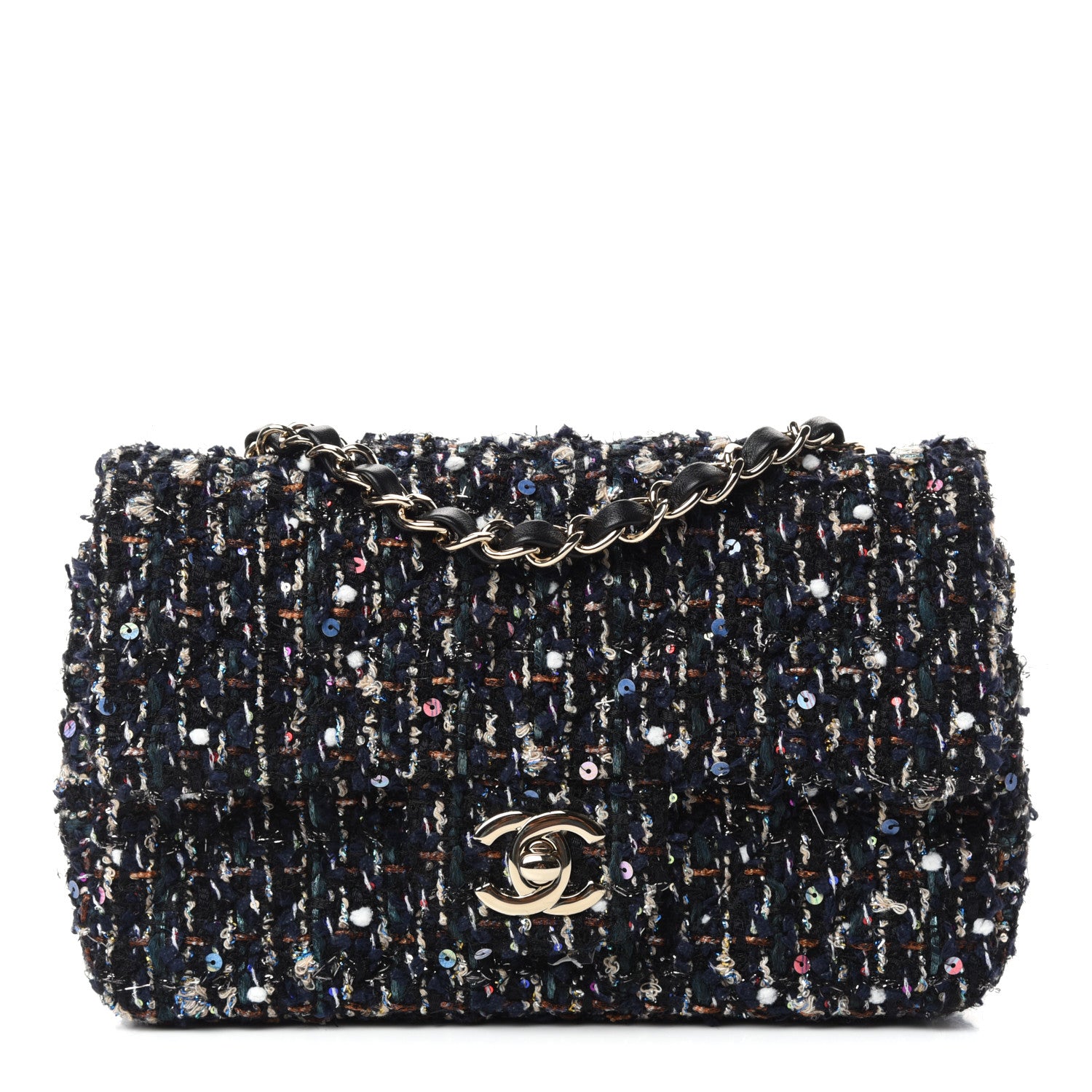 Chanel Glittered Tweed Quilted Mini Rectangular Flap Navy Blue Mulitcolor 1 of 11