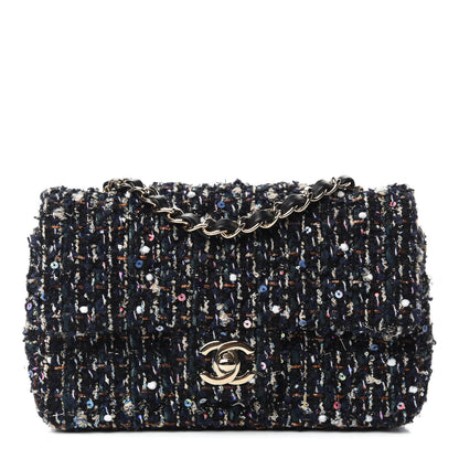Chanel Glittered Tweed Quilted Mini Rectangular Flap Navy Blue Mulitcolor 1 of 11