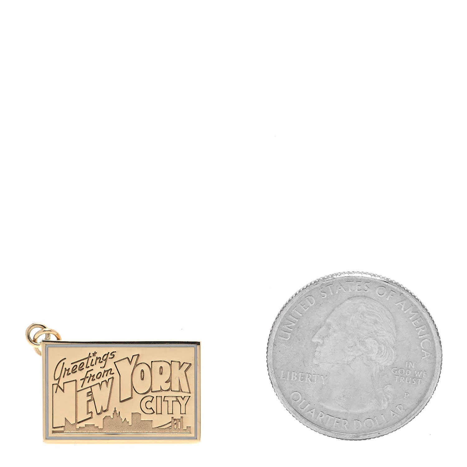 Tiffany 18K Yellow Gold Enamel New York City Postcard Charm Blue 2 of 4