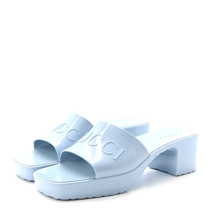Gucci Rubber Gucci Logo Womens Platform 20/60mm Slide Sandals 41 Porcelain Light Blue 4 of 10