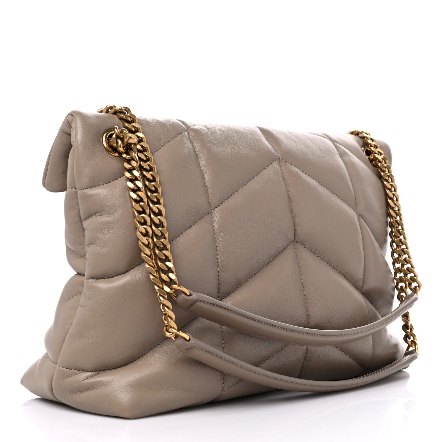 Saint Laurent Lambskin Quilted Medium Loulou Puffer Monogram Chain Satchel Dusty Grey 3 of 10