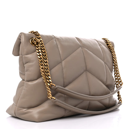 Saint Laurent Lambskin Quilted Medium Loulou Puffer Monogram Chain Satchel Dusty Grey 3 of 10