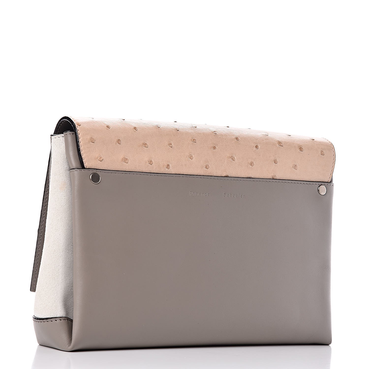 Proenza Schouler Ostrich Calfskin Suede PS Elliot Clutch Ciclo Pulver Ivory Black 3 of 12