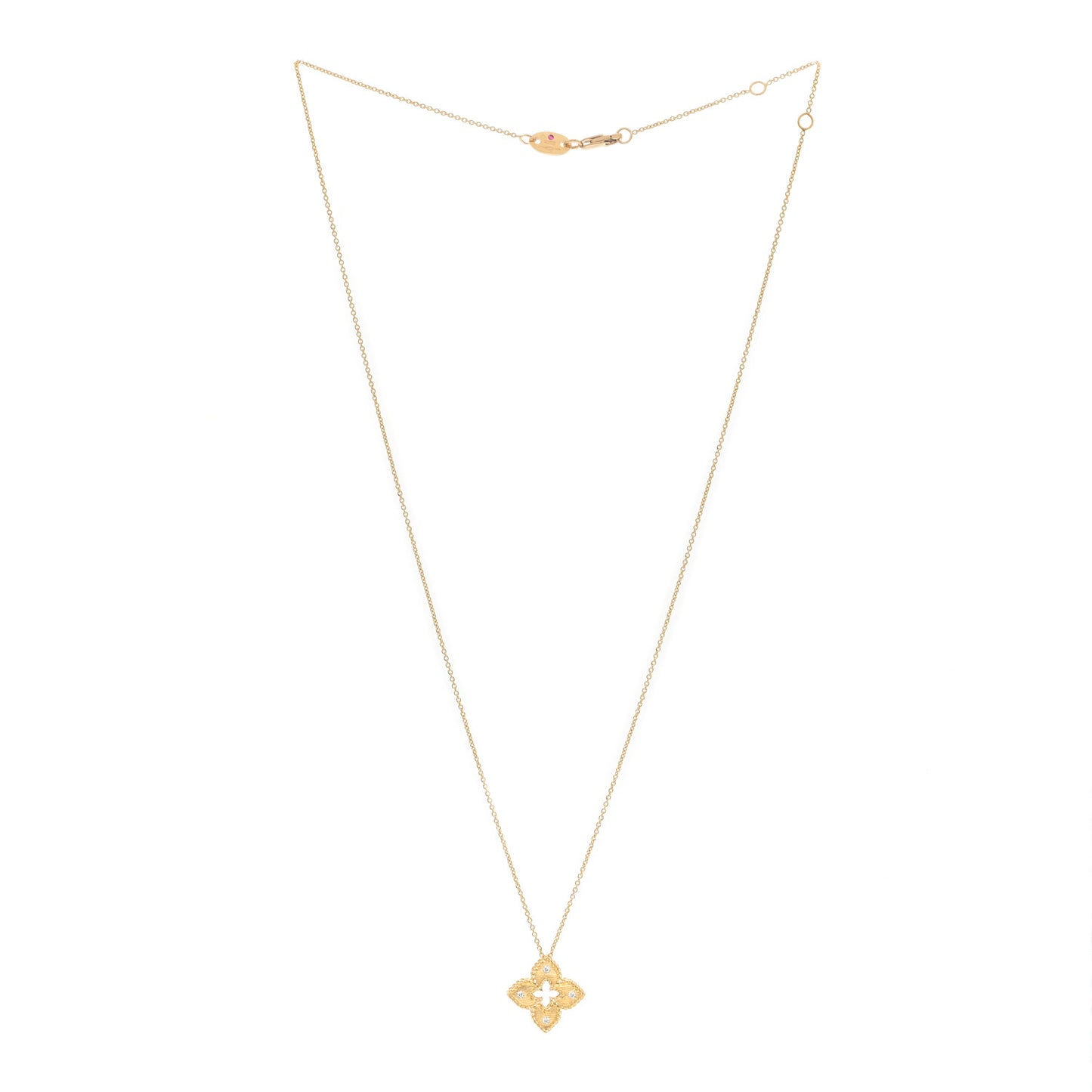 18K Yellow Gold Diamond Petite Venetian Princess Flower Pendant Necklace