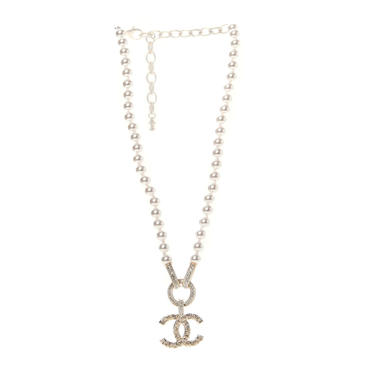 Pearl Crystal CC Short Logo Necklace Gold