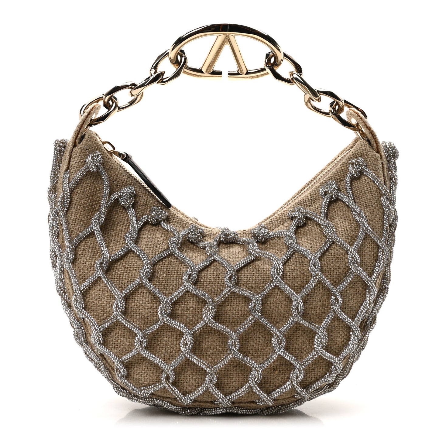 Crystal Knit Mini Vlogo Moon Bag Silver Beige