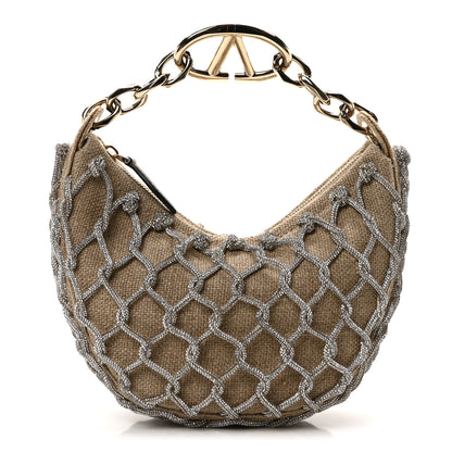 Valentino Garavani Crystal Knit Mini Vlogo Moon Bag Silver Beige 1 of 9